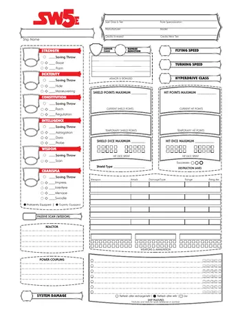 First page of Starship sheet, form fillable